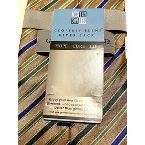 NWT GEOFFREY BEENE 100% Silk Repp Tie Handmade Green Navy Gold 58"L 3.5"  B50-07